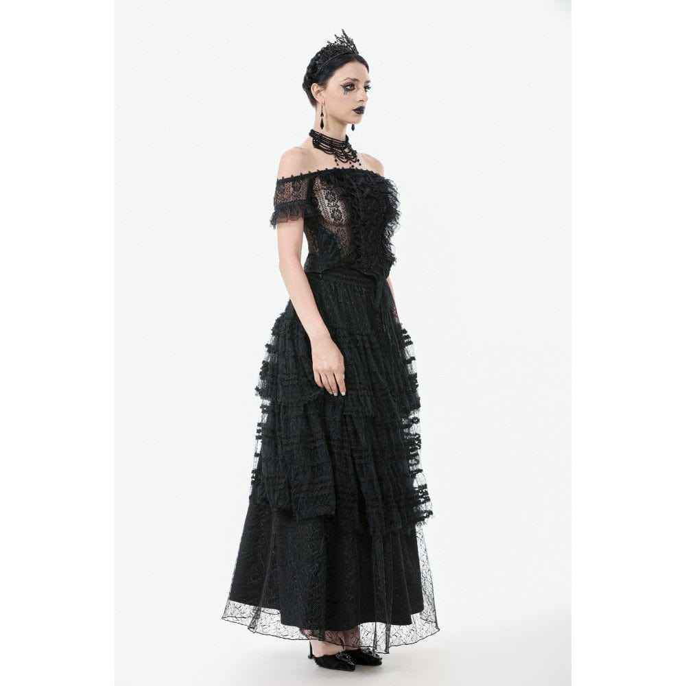 Darkinlove Women's Gothic Off Shoulder Ruffles Lace Top