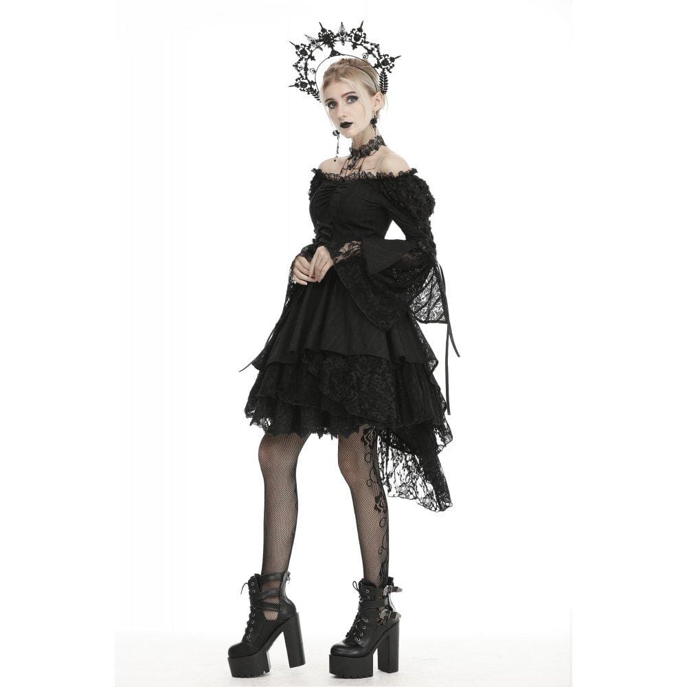 Darkinlove Women's Gothic Off-shoulder Strappy Mesh Dresses