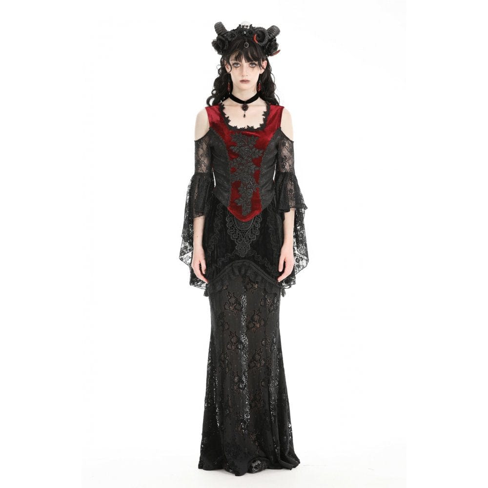 Darkinlove Women's Gothic Off-the-shoulder Contrast Color Lace Top