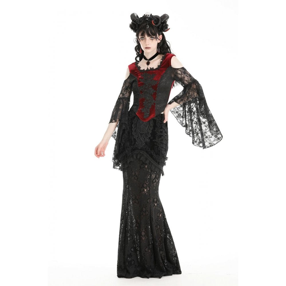 Darkinlove Women's Gothic Off-the-shoulder Contrast Color Lace Top