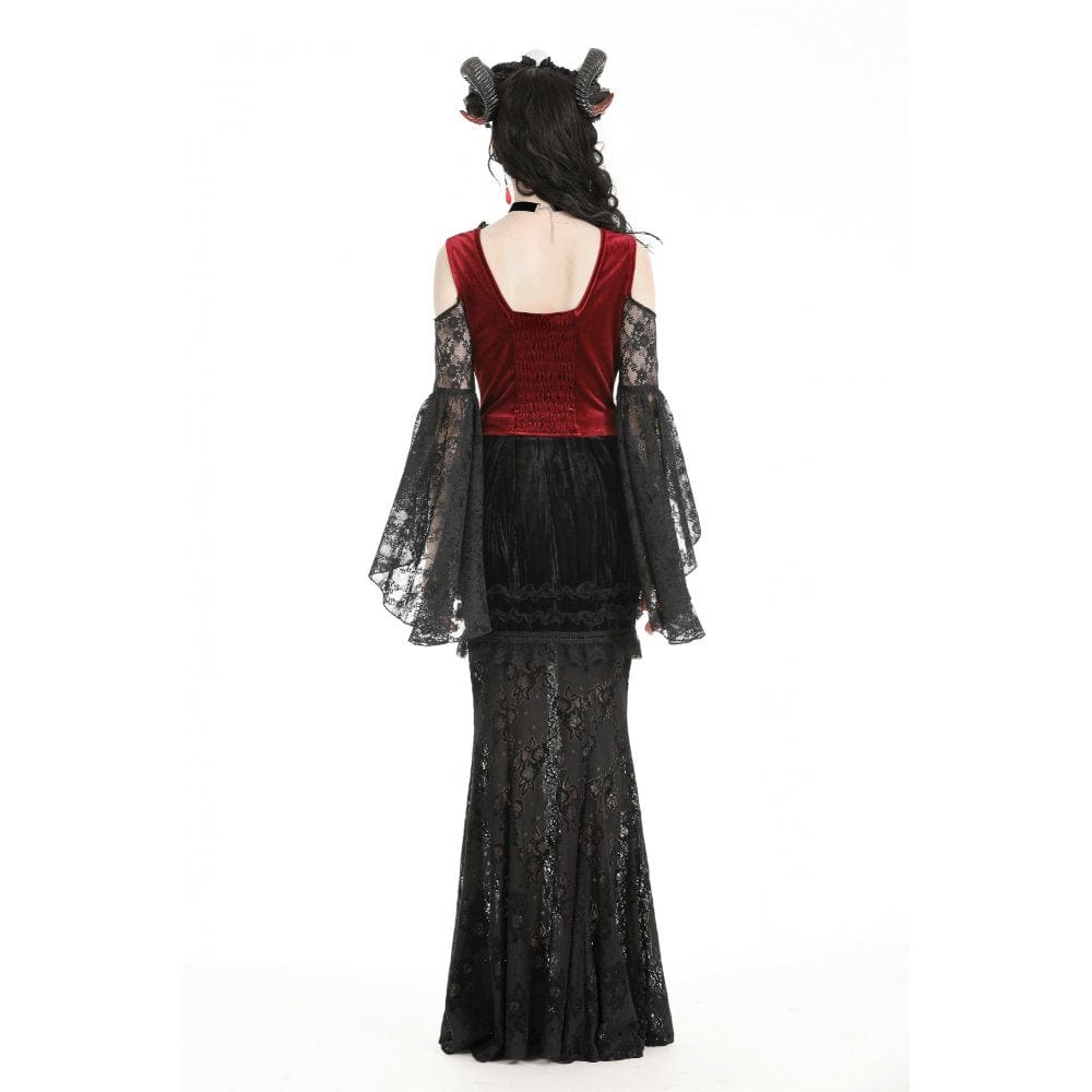 Darkinlove Women's Gothic Off-the-shoulder Contrast Color Lace Top