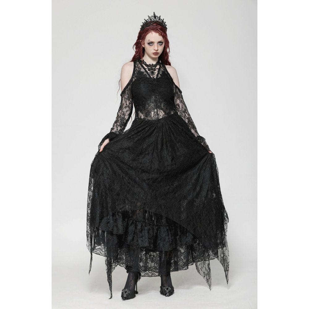 Darkinlove Women's Gothic Off-the-Shoulder Irregular Lace Dress