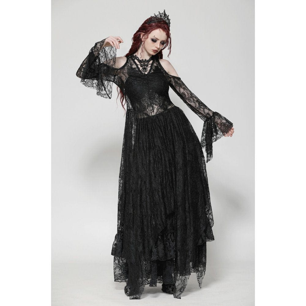 Darkinlove Women's Gothic Off-the-Shoulder Irregular Lace Dress