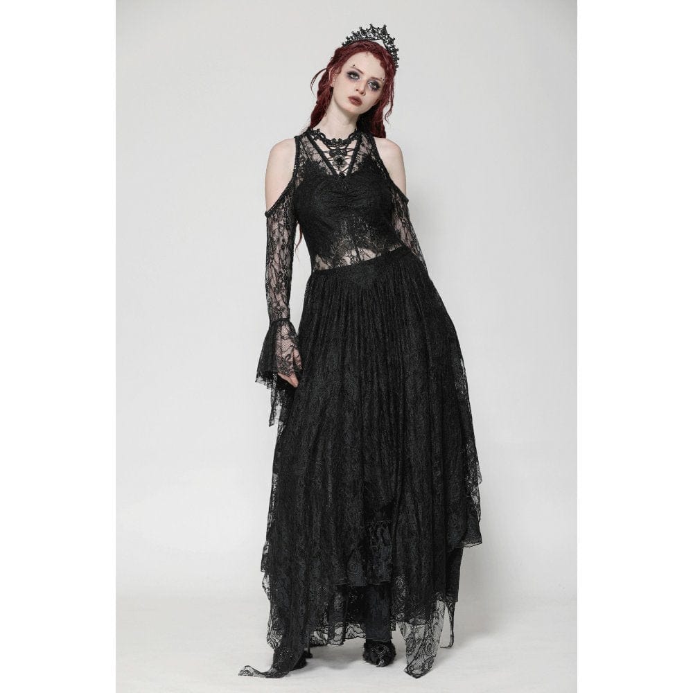 Darkinlove Women's Gothic Off-the-Shoulder Irregular Lace Dress