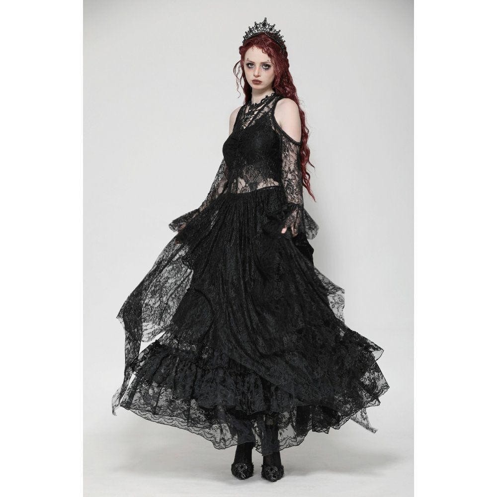 Darkinlove Women's Gothic Off-the-Shoulder Irregular Lace Dress