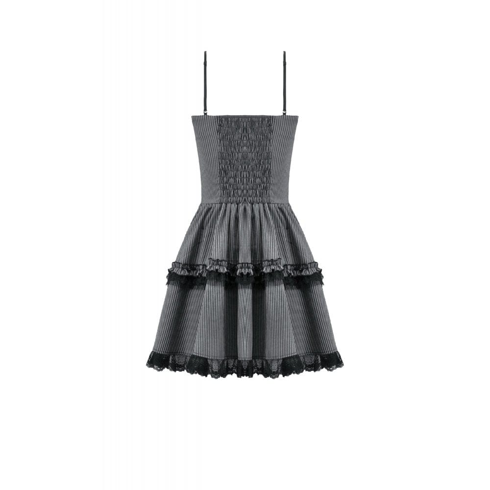 Darkinlove Women's Gothic Pinstripe Multilayer Falbala Slip Dress