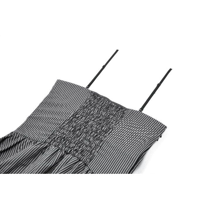 Darkinlove Women's Gothic Pinstripe Multilayer Falbala Slip Dress