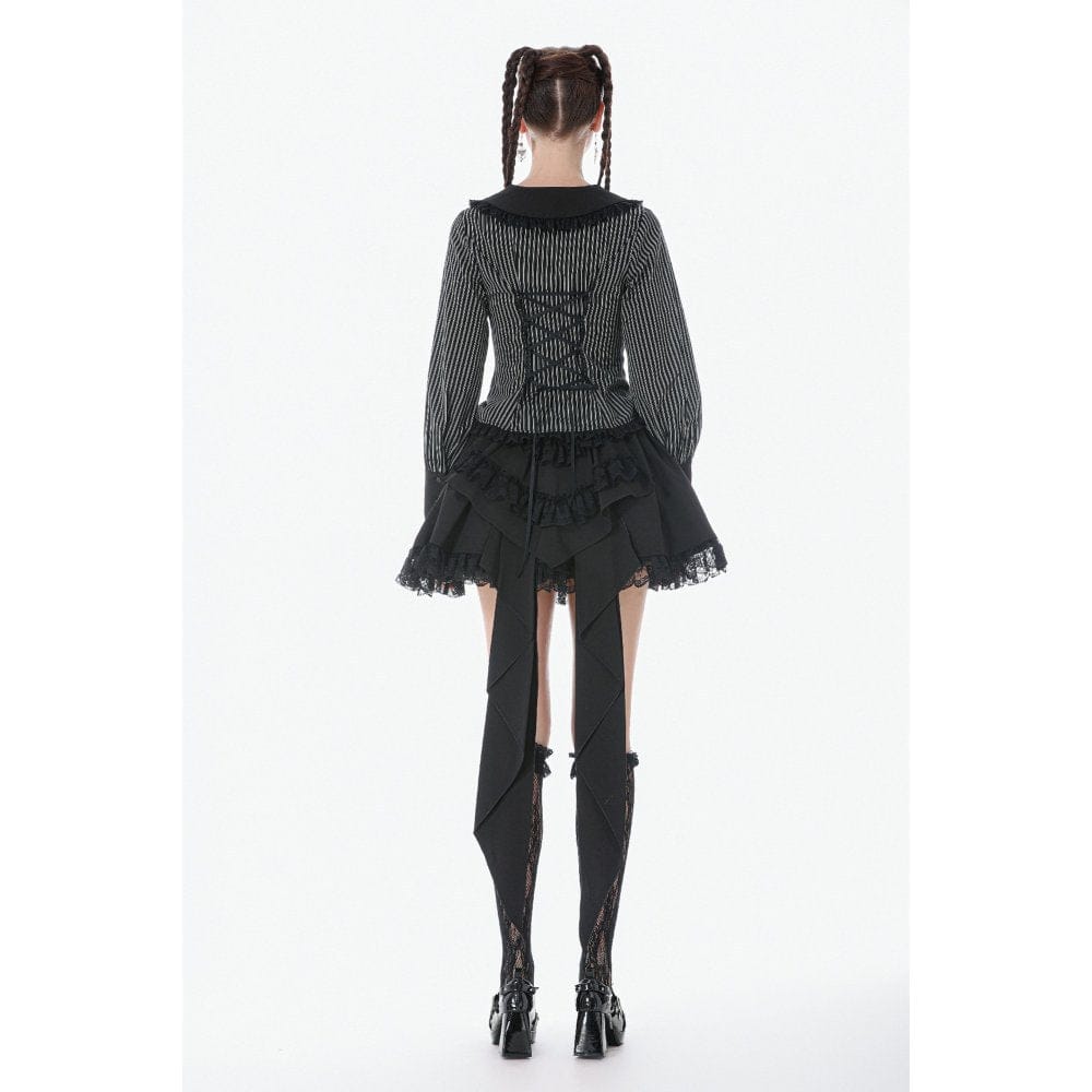 Darkinlove Women's Gothic Pinstripe Peter Pan Collar Long Sleeved Shirt