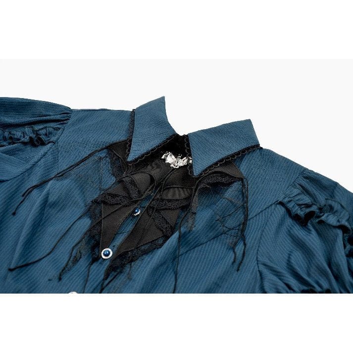 Darkinlove Women's Gothic Pinstripe Puff Sleeved Shirt with Detachable Bat Bow Tie