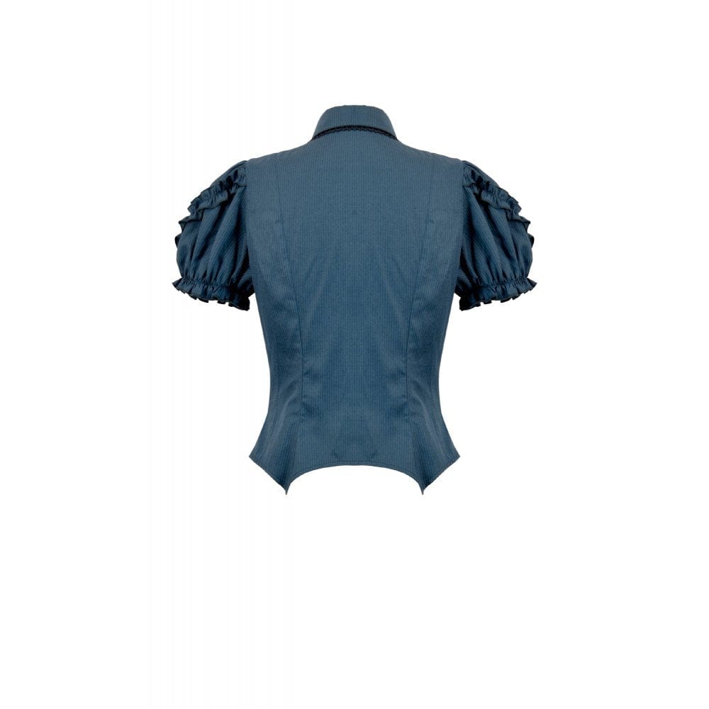 Darkinlove Women's Gothic Pinstripe Puff Sleeved Shirt with Detachable Bat Bow Tie