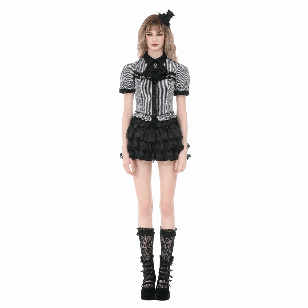 Darkinlove Women's Gothic Pinstripe Swallow-tailed Shirt with Detachable Tie