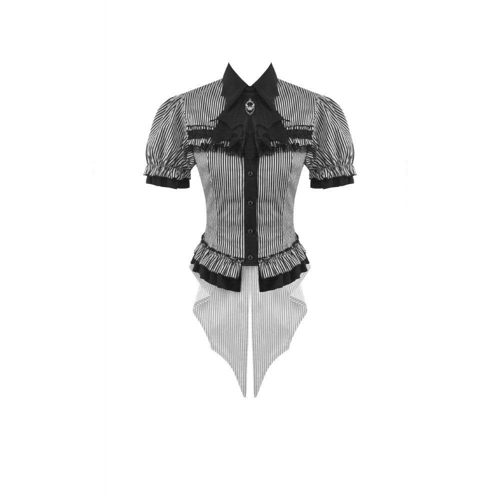 Darkinlove Women's Gothic Pinstripe Swallow-tailed Shirt with Detachable Tie