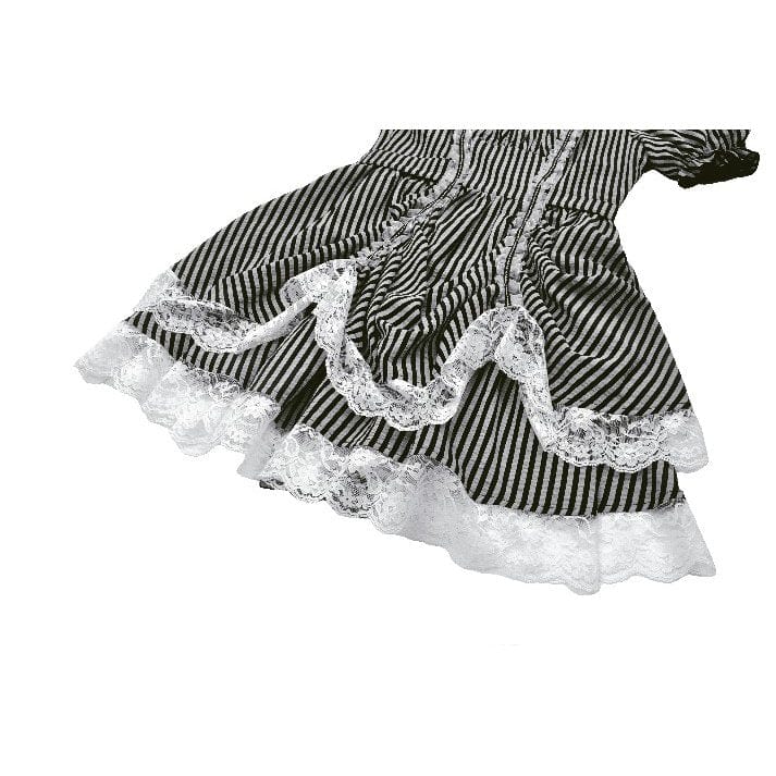Darkinlove Women's Gothic Pinstripes Ruffles Lace Hem Dress
