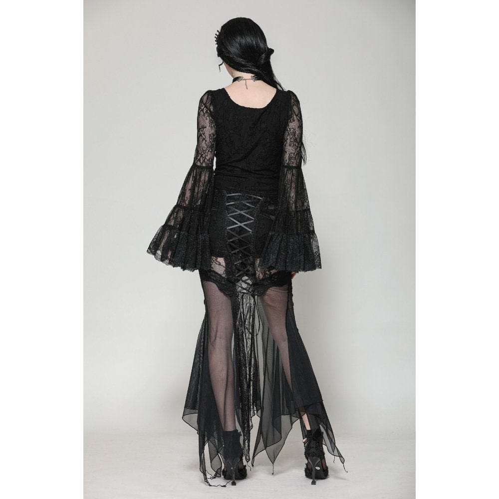 Darkinlove Women's Gothic Plunging Flared Sleeved Lace Shirt