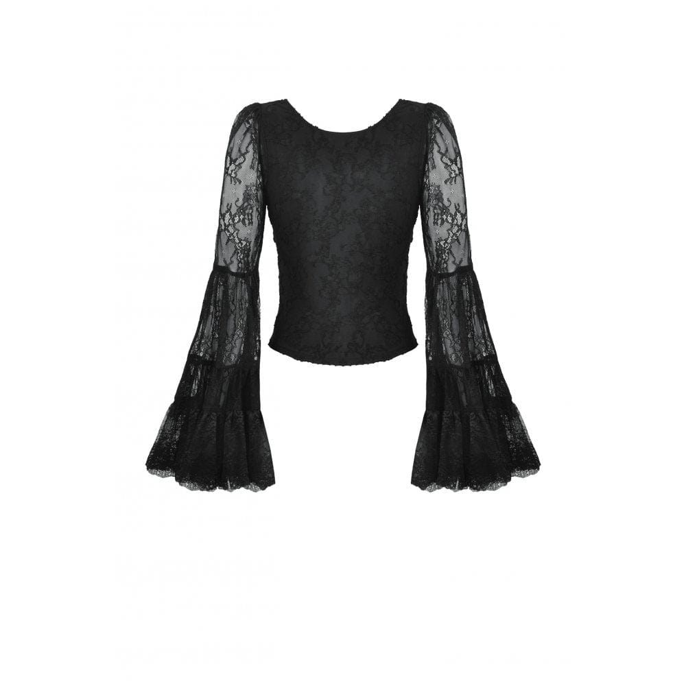 Darkinlove Women's Gothic Plunging Flared Sleeved Lace Shirt