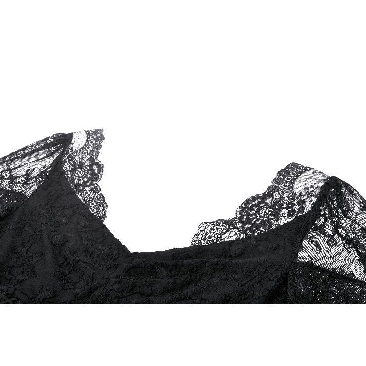 Darkinlove Women's Gothic Plunging Flared Sleeved Lace Shirt