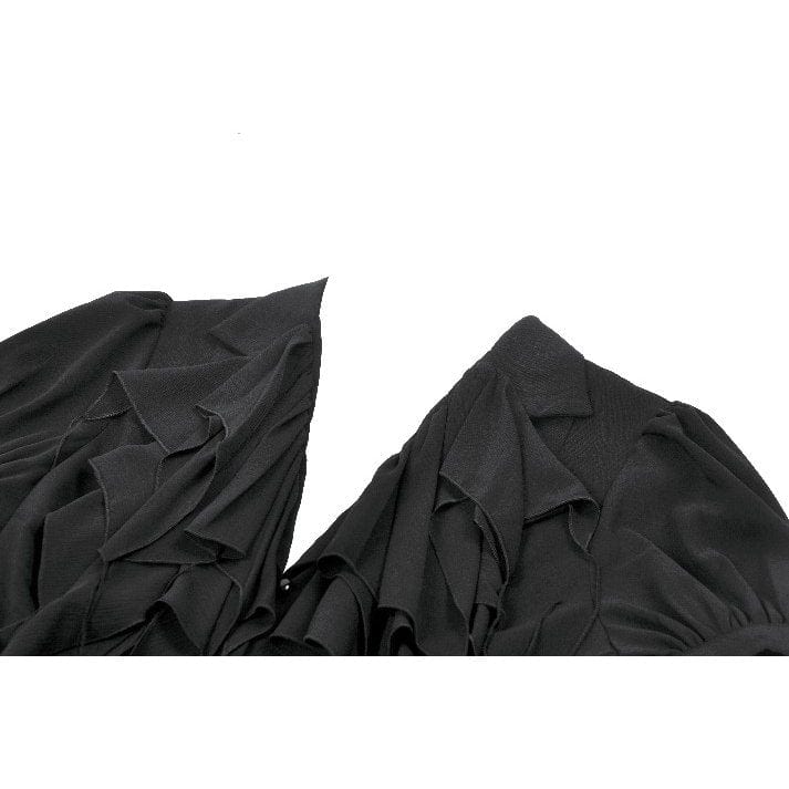 Darkinlove Women's Gothic Plunging Pleated Puff Short Sleeved Blouse