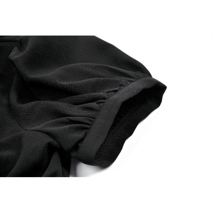 Darkinlove Women's Gothic Plunging Pleated Puff Short Sleeved Blouse