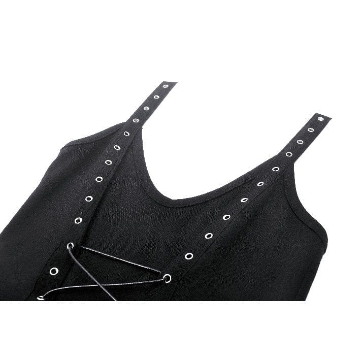 Darkinlove Women's Gothic Plunging Spider Mesh Splice Witch Slip Dress