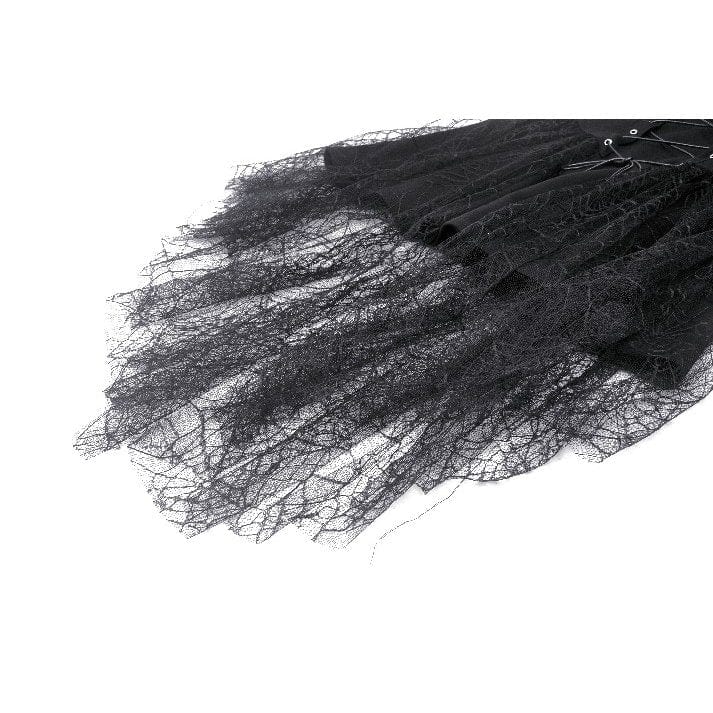 Darkinlove Women's Gothic Plunging Spider Mesh Splice Witch Slip Dress