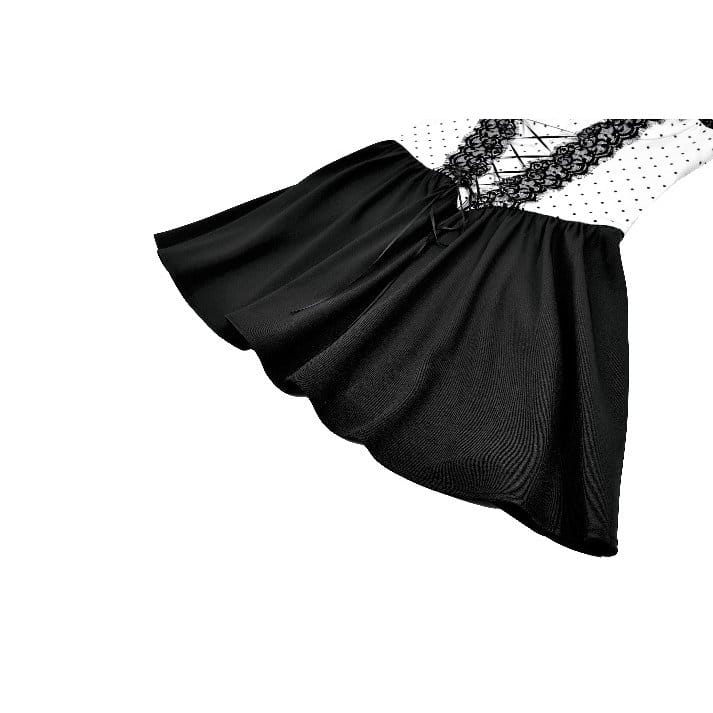 Darkinlove Women's Gothic Polka Dot Lace-up Flared Slip Dress