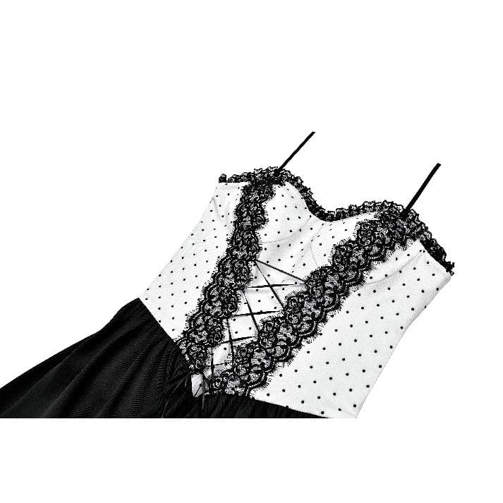 Darkinlove Women's Gothic Polka Dot Lace-up Flared Slip Dress