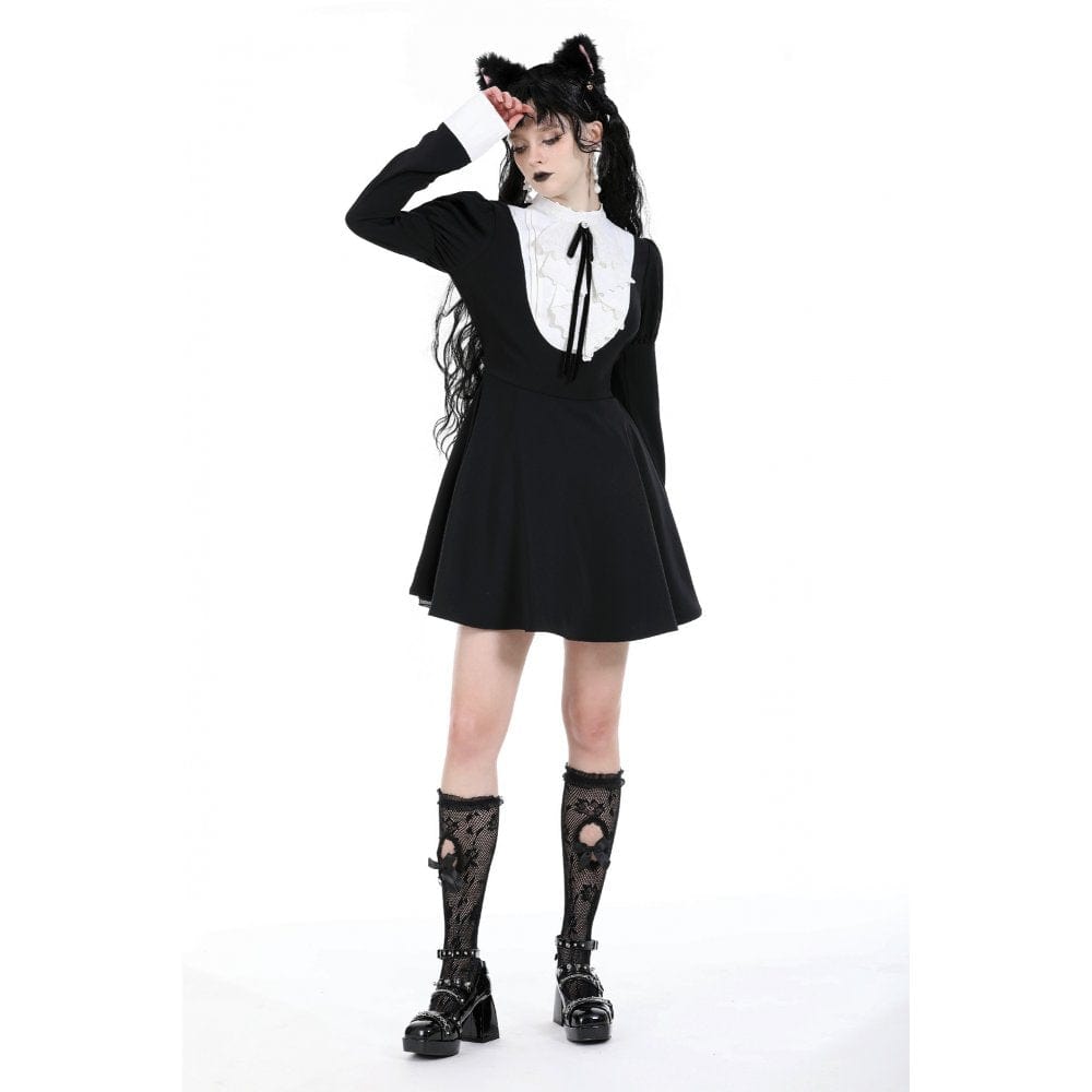 Darkinlove Women's Gothic Puff Sleeved Double Color Dress