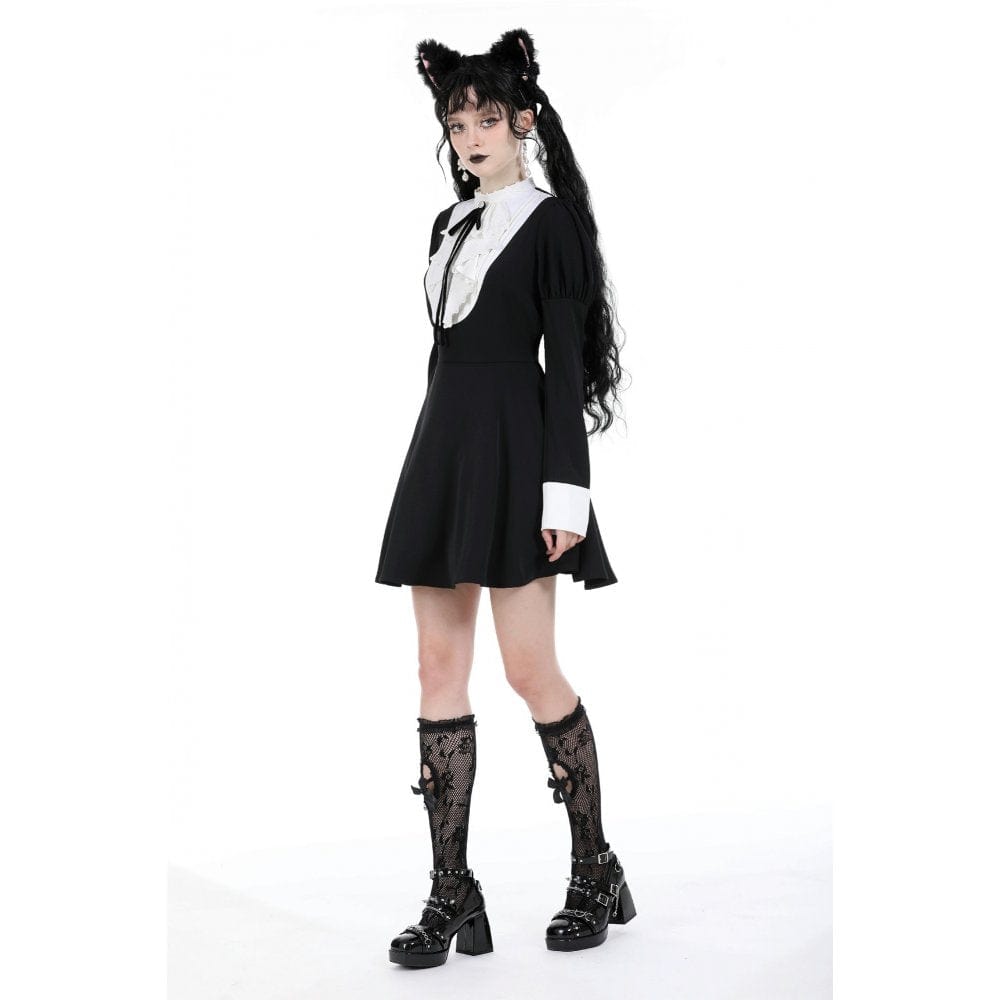 Darkinlove Women's Gothic Puff Sleeved Double Color Dress