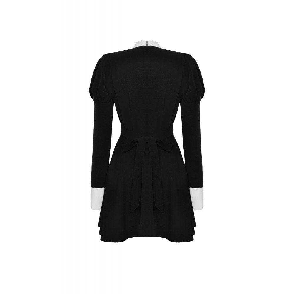 Darkinlove Women's Gothic Puff Sleeved Double Color Dress
