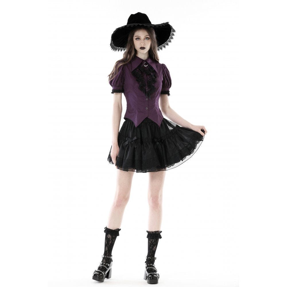 Darkinlove Women's Gothic Puff Sleeved Frilly Collar Shirt