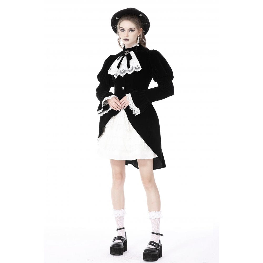 Darkinlove Women's Gothic Puff Sleeved Frilly Necktie Velvet Jacket