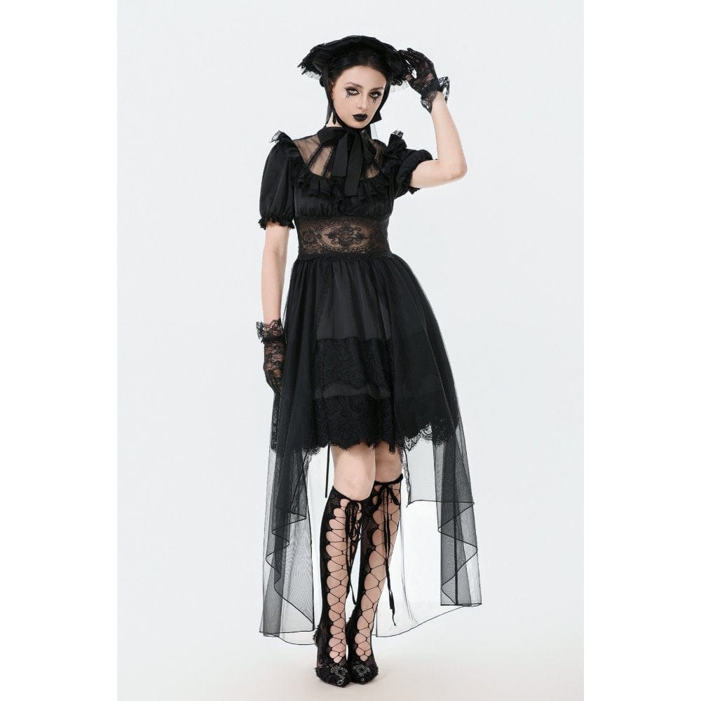 Darkinlove Women's Gothic Puff Sleeved High/low Multilayer Chiffon Dress