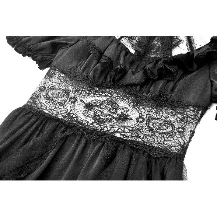 Darkinlove Women's Gothic Puff Sleeved High/low Multilayer Chiffon Dress