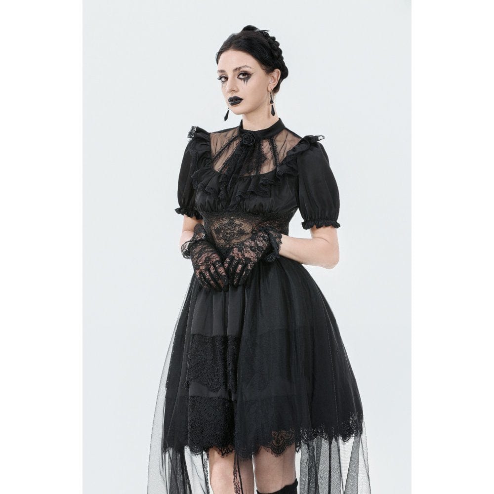 Darkinlove Women's Gothic Puff Sleeved High/low Multilayer Chiffon Dress