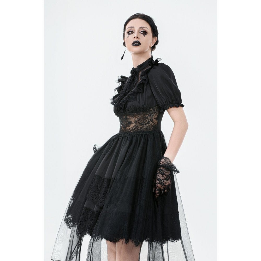 Darkinlove Women's Gothic Puff Sleeved High/low Multilayer Chiffon Dress