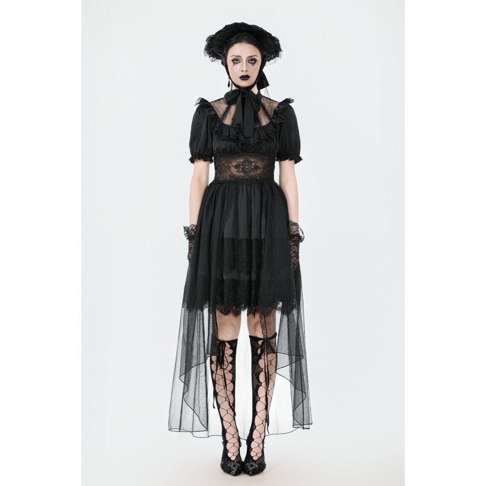 Darkinlove Women's Gothic Puff Sleeved High/low Multilayer Chiffon Dress