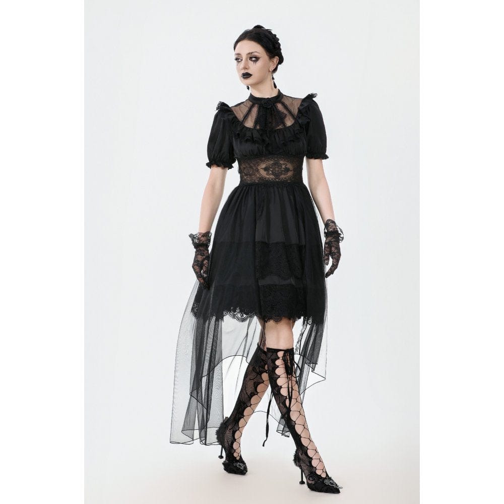 Darkinlove Women's Gothic Puff Sleeved High/low Multilayer Chiffon Dress