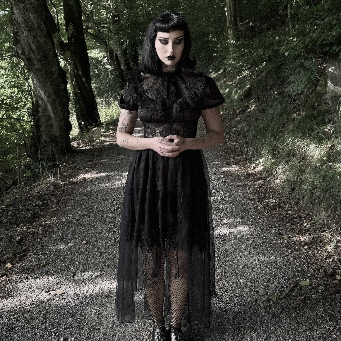 Darkinlove Women's Gothic Puff Sleeved High/low Multilayer Chiffon Dress