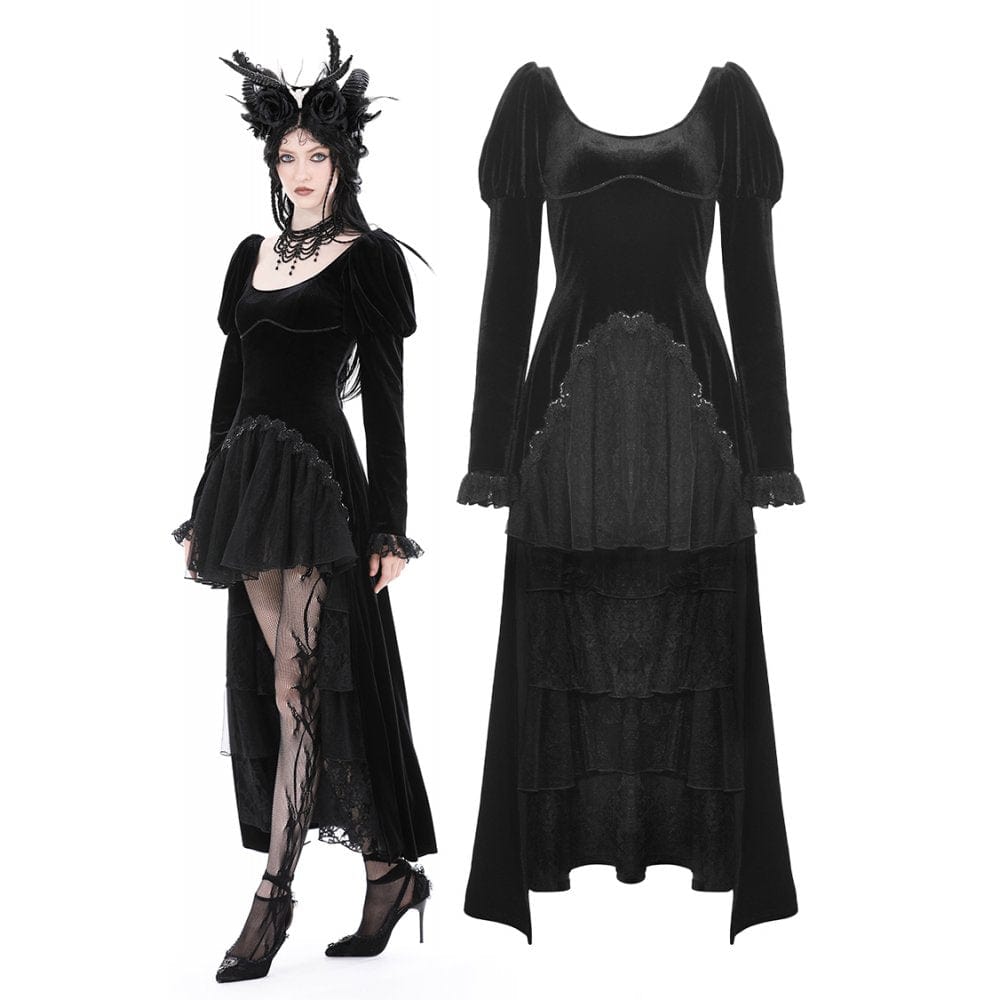 Darkinlove Women's Gothic Puff Sleeved High-low Velvet Dress