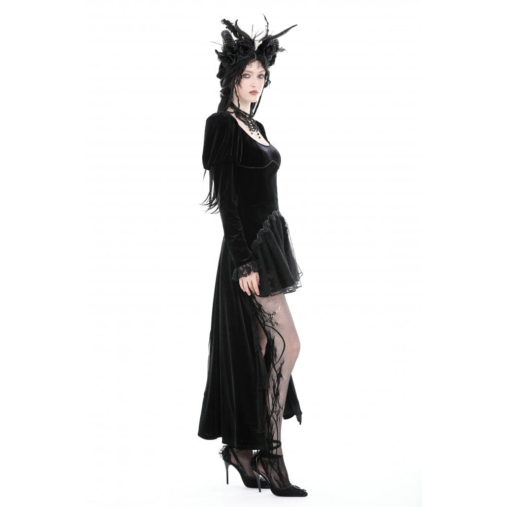 Darkinlove Women's Gothic Puff Sleeved High-low Velvet Dress
