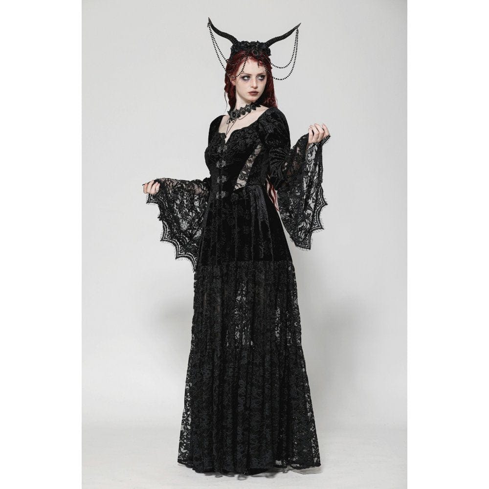 Darkinlove Women's Gothic Puff Sleeved Lace Splice Velvet Coat