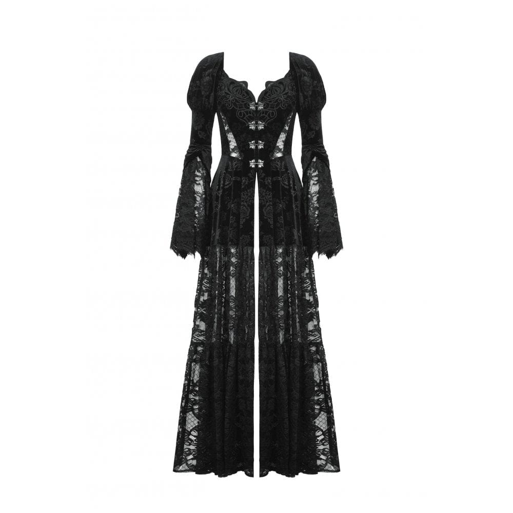 Darkinlove Women's Gothic Puff Sleeved Lace Splice Velvet Coat