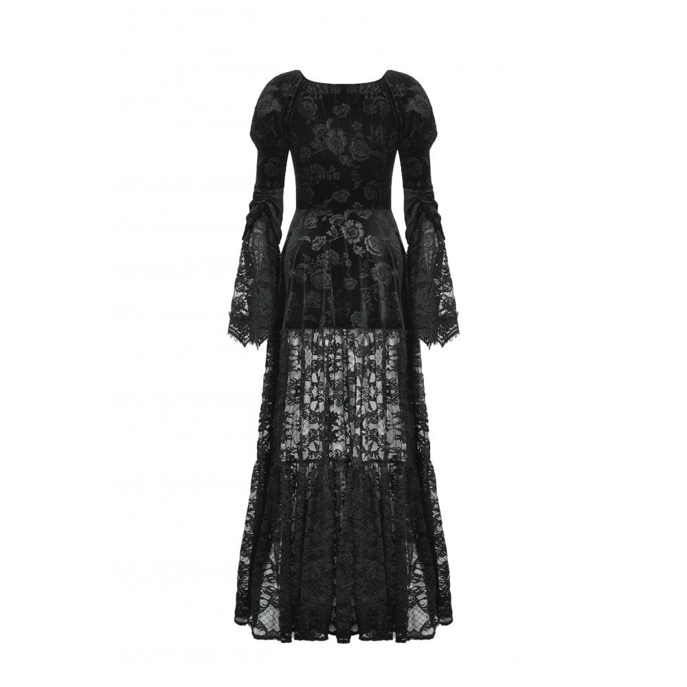Darkinlove Women's Gothic Puff Sleeved Lace Splice Velvet Coat