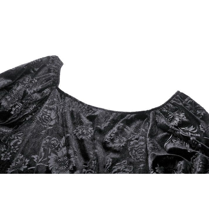 Darkinlove Women's Gothic Puff Sleeved Lace Splice Velvet Coat