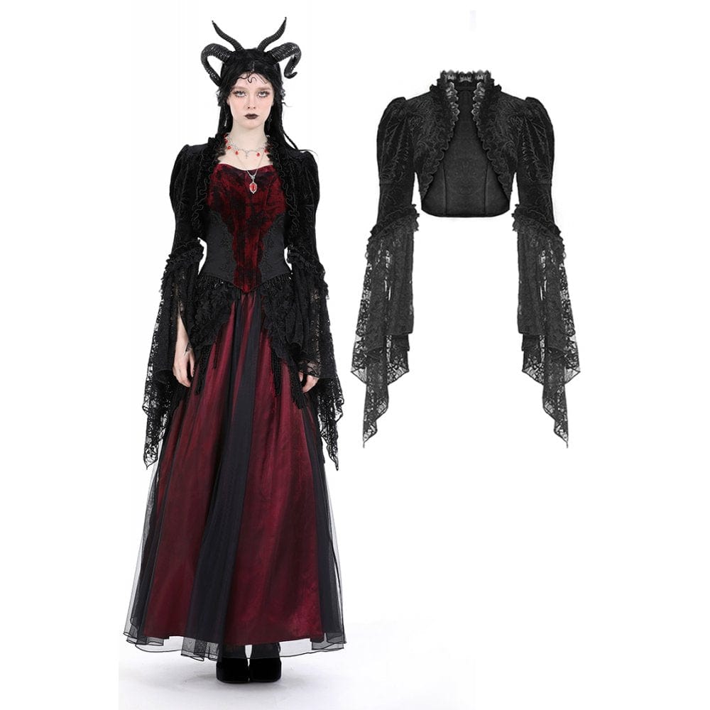 Darkinlove Women's Gothic Puff Sleeved Ruffled Velvet Cape