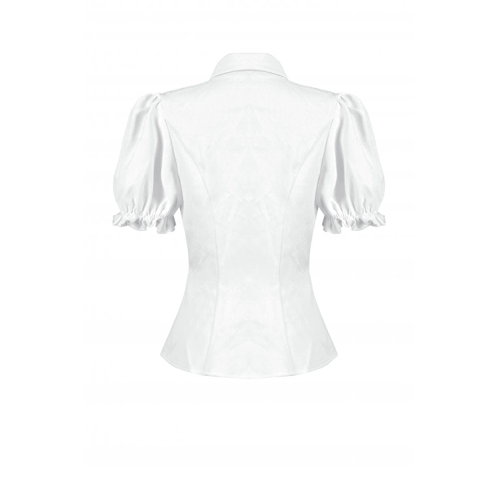 Darkinlove Women's Gothic Puff Sleeved Short Sleeved Shirt with Lace Bow Tie