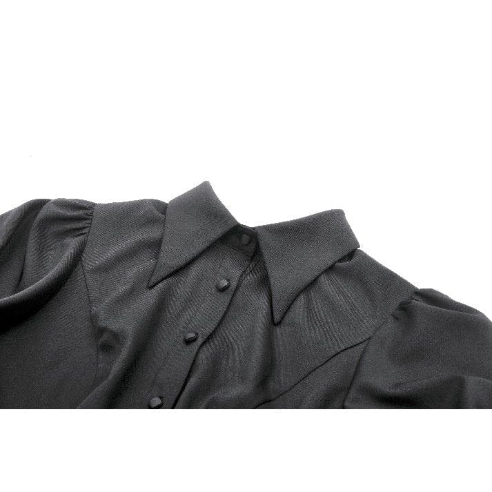 Darkinlove Women's Gothic Puff Sleeved Short Sleeved Shirt with Lace Tie