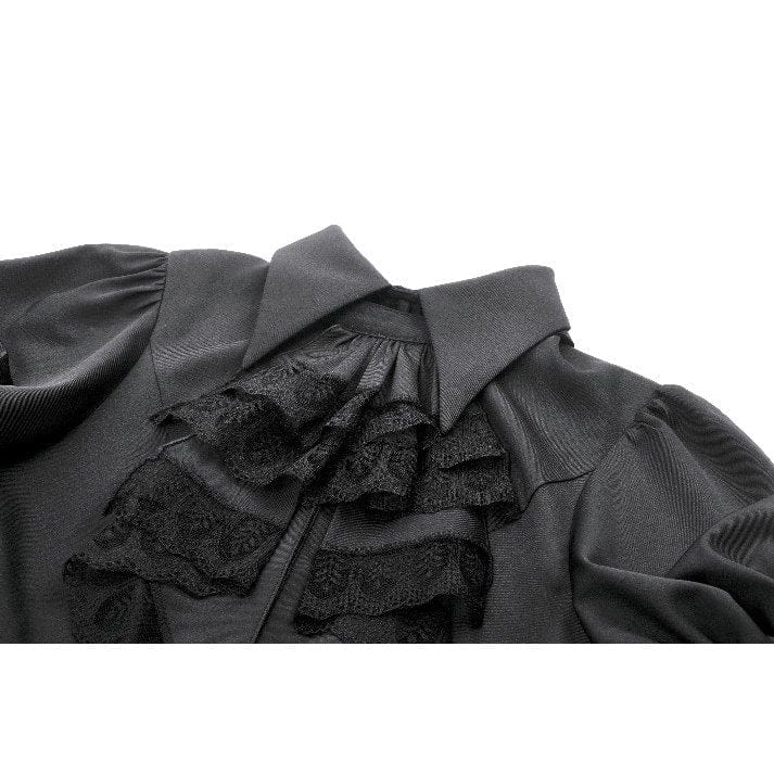 Darkinlove Women's Gothic Puff Sleeved Short Sleeved Shirt with Lace Tie