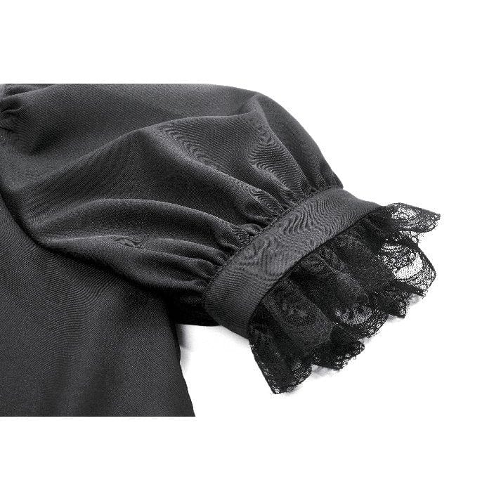 Darkinlove Women's Gothic Puff Sleeved Short Sleeved Shirt with Lace Tie