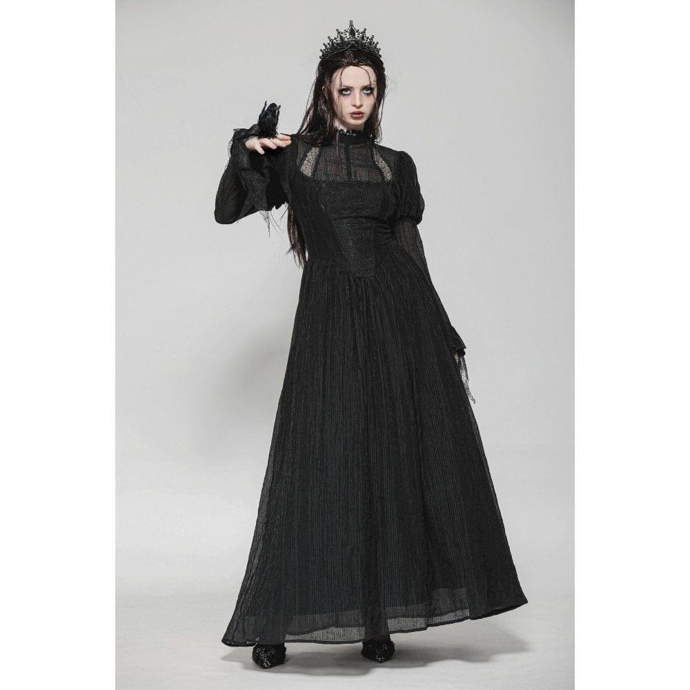 Darkinlove Women's Gothic Puff Sleeved Spiderweb Splice Witch Dress